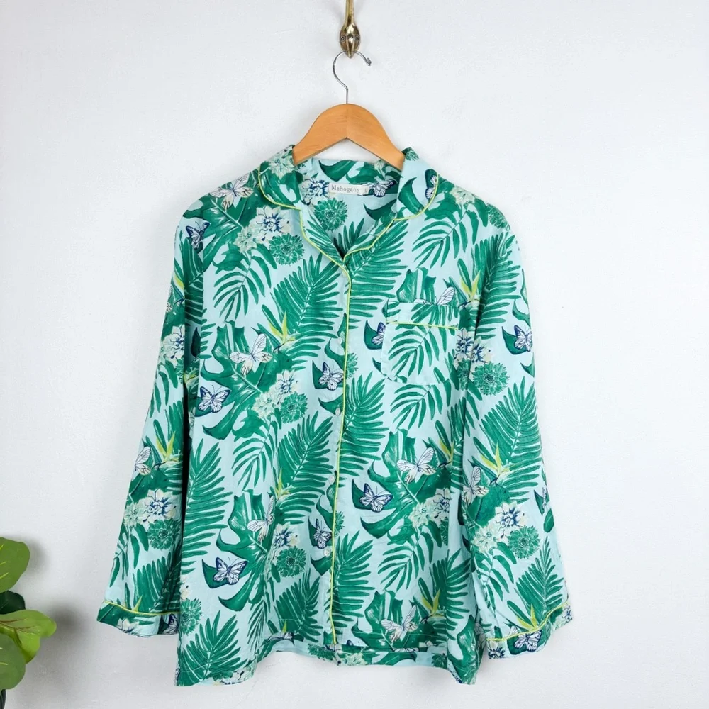 The Mahogany Store Green Leaf Print Cotton Pajama Set - Picture 2 of 10
